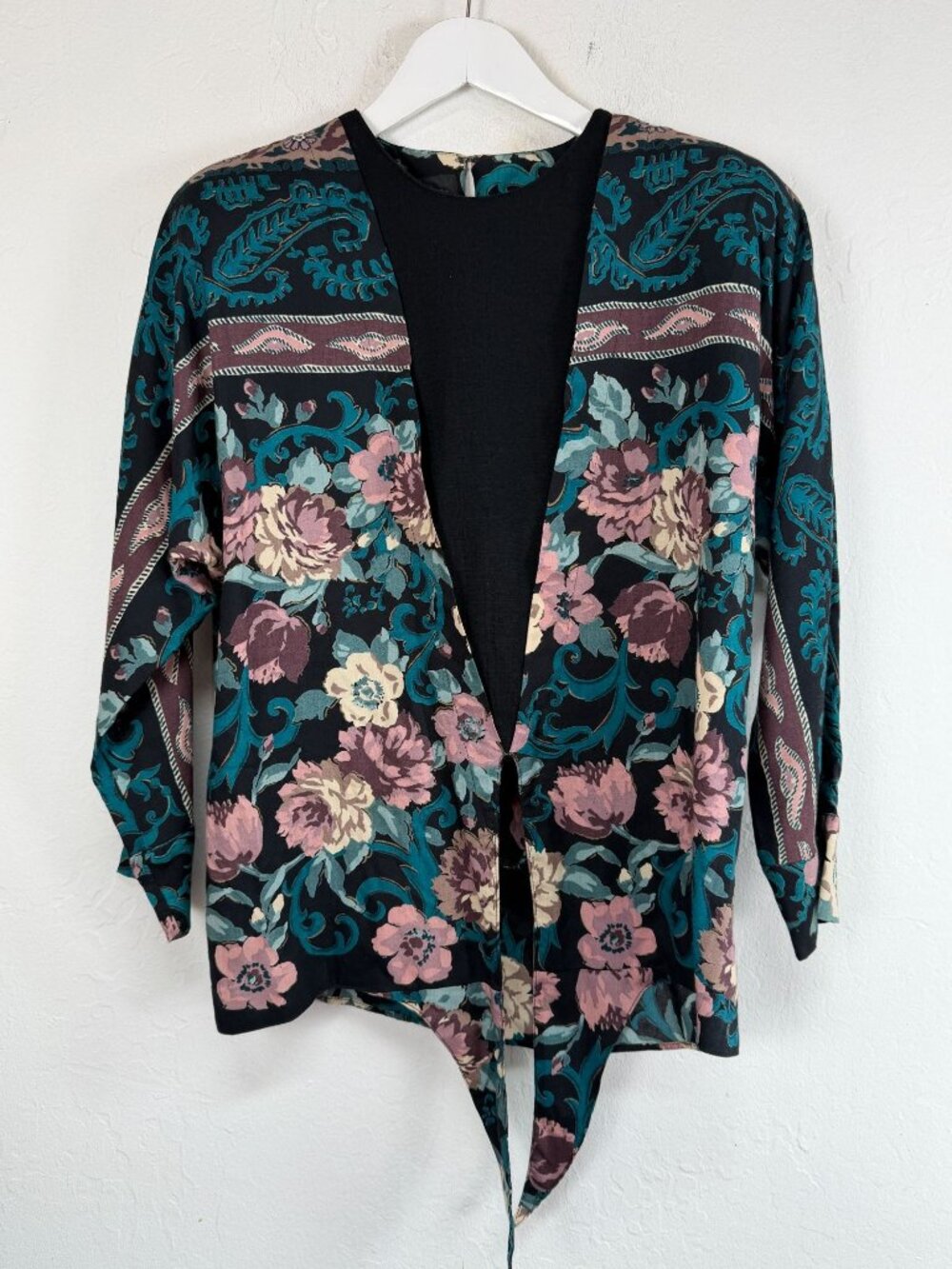 Vintage Carole Little Saint-Tropez West Floral Paisley Tie Front Blouse Size 4
